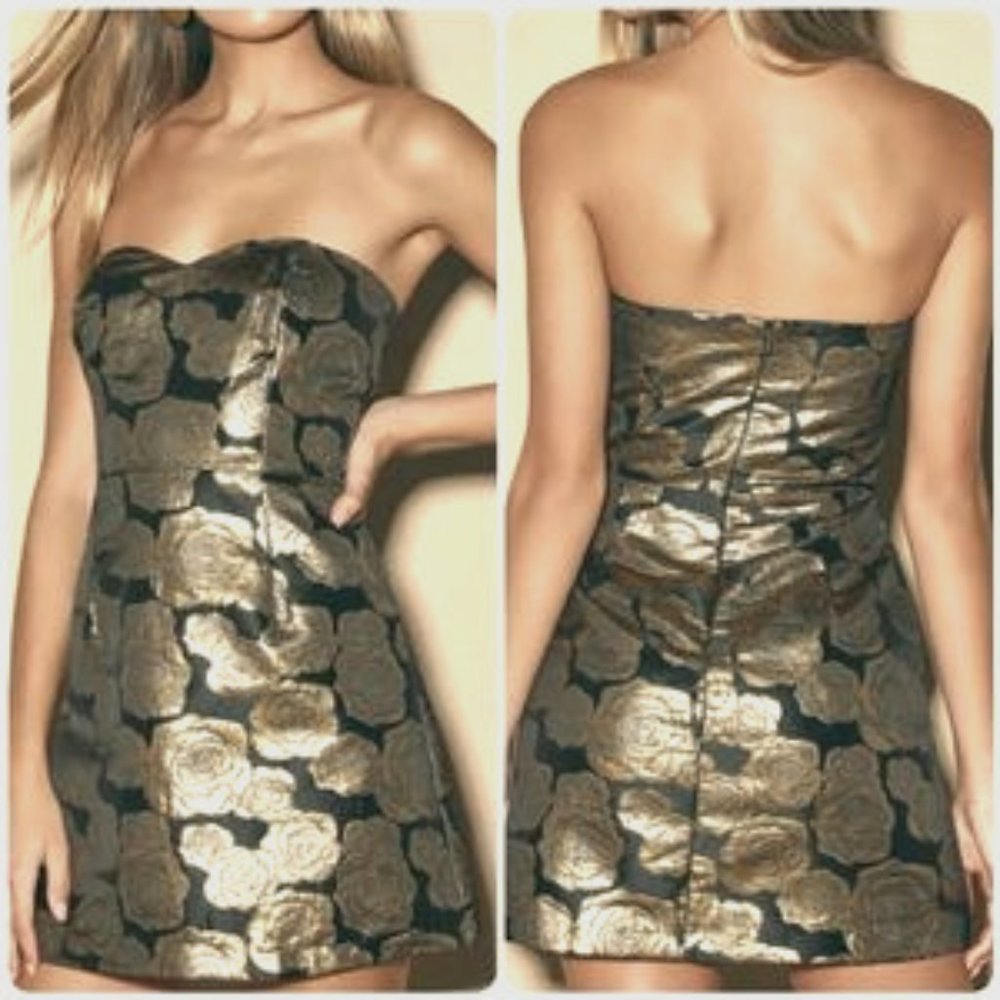 Lulus gold flowers jacquard mini dress
